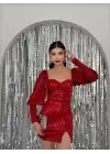 Omarı Parlak Payet Detaylı Elbise