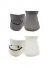 Omarı 2li Penye Çorap Seti Gri Ekru Smile Desenli