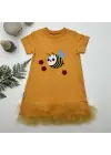 Omarı Arıcık Nakışlı Fırfırlı Jile Kız Çocuk Elbisesi - Turuncu