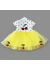 Omarı Bebek Tütü Elbisesi Sarı Kiraz Nakışlı Etekli