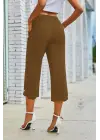 Omarı Beli Lastikli Düğme ve Cep Detaylı Kadın Kapri Pantolon