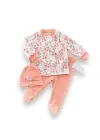 Omarı Çiçek Baskılı Çıtçıt Kapamalı Patikli Kız Bebek Takımı - Somon