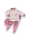 Omarı Çiçek Baskılı Kız Bebek Takımı Gül Kurusu