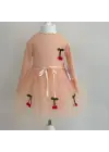 Omarı Çocuk Tütü Elbise - Kiraz Desenli, Uzun Kollu, Astarlı