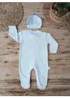 Omarı Detaylı Çıtçıtlı Ekru Erkek Bebek Tulumu