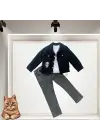 Omarı Fitilli Kadife Ceket ve Kot Pantolonlu 3lü Çocuk Takımı Siyah