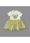 Omarı Fiyonk Detaylı Kız Bebek Tütü Elbisesi Sarı-ekru