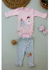 Omarı Havuç Tavşan Nakışlı Kız Bebek Zıbınlı Takı 3lü Set