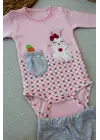 Omarı Havuç Tavşan Nakışlı Kız Bebek Zıbınlı Takı 3lü Set