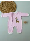 Omarı Hayvan Nakışlı Fermuarlı Bal Peteği Kız Bebek Tulumu Pembe