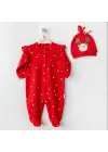 Omarı Kadife Bebek Tulum Takımı Kırmızı Rengiyle Şık ve Rahat