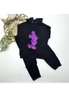 Omarı Kapşonlu Payetli Mickey Desenli Çocuk Takımı Siyah