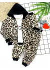 Omarı Leopar Desenli Kapşonlu Kız Çocuk Sweat Takımı