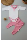 Omarı Melanjlı Uzun Kollu Kız Bebek Takımı Pembe