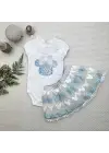 Omarı Mickey Nakışlı Kısa Kollu Etekli 2li Kız Bebek Takımı - Turkuaz