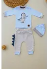 Omarı Minik Dino Nakışlı Bebek Sweat Takımı Mavi