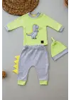 Omarı Minik Dino Nakışlı Bebek Sweat Takımı Yeşil