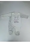Omarı Minik Tavşan Nakışlı Bebek Tulumu Ekru