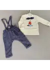 Omarı Papyonlu Erkek Bebek Sweat Kot Salopet Takımı - 9-12-18 Ay
