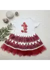 Omarı Parlak Payet Detaylı Mickey Desenli Bebek Elbisesi Kırmızı