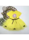 Omarı Payet Yapraklı Çiçek Nakışlı Kız Bebek Tütü Elbisesi Sarı