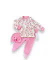 Omarı Pembe Çiçek Desenli Kız Bebek Patikli 3lü Takım