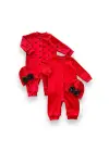 Omarı Puantiyeli Payetli Kız Bebek Tulumları Kırmızı 2 Li Kombin