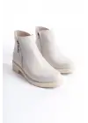 Omarı Rahat Tabanlı Fermuarlı Bayan Bot - Krem