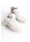 Omarı Rahat Tabanlı Fermuarlı Bayan Bot - Tabaan Topuklu Krem