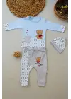 Omarı Romantik Ayıcık Nakışlı Bebek Takımı Mavi