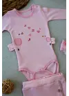 Omarı Şarkıcı Kuşlar Nakışlı Bebek Kız Takımı - Pembe