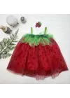 Omarı Sevimli Askılı Çilek Kostüm Kırmızı Elbise