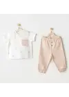 Omarı Sevimli Hayvan Desenli Bebek 2li Takım Beige