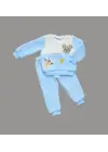 Omarı Sevimli Kuzu Desenli Sweat Pantolon Kız Erkek 2 Li Takımı Mavi