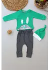 Omarı Şımarık Tavşan Nakışlı Bebek Sweat Takımı - Yeşil