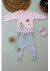 Omarı Tavşan Nakışlı Bandanalı Kız Bebek Sweatli Takım