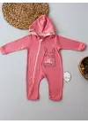Omarı Tavşan Nakışlı Kapşonlu Bebek Tulumu
