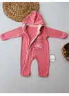 Omarı Tavşan Nakışlı Kapşonlu Bebek Tulumu