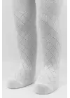 Omarı Tekli Ekose Kabartma Penye Külotlu Çorap Beyaz