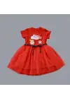 Omarı Tül Tokalı Kırmızı Kız Bebek Elbisesi