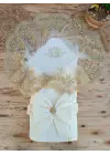 Omarı Yenidoğan İçin Lüks Taşlı Gold Güpür İşlemeli Battaniye