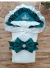 Omarı Yenidoğan Lüks Kelebek Taç Nakışlı Bebek Battaniyesi - Zümrüt Yeşili