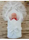 Omarı Yenidoğan Nakışlı Kundak Battaniyesi Ekru