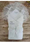 Omarı Yenidoğan Nakışlı Kundak Bebek Battaniyesi Ekru