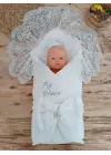 Omarı Yenidoğan Nakışlı Trilüks Kundak Bebek Battaniyesi - Ekru