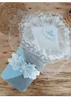 Omarı Yenidoğan Taç Nakışlı Mavi Bebek Battaniyesi