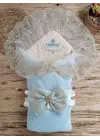 Omarı Yenidoğan Unisex Taç Nakışlı Kundak Battaniyesi Mavi