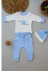 Omarı Yıldız Nakışlı Uzun Kollu Bebek Takımı - Mavi