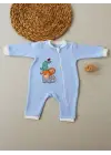 Omarı Yumuşak Kumaşlı Animal Nakışlı Bebek Tulumu Mavi