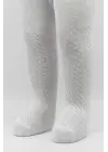 Omarı Zikzak Desenli Penye Külotlu Çorap - Beyaz